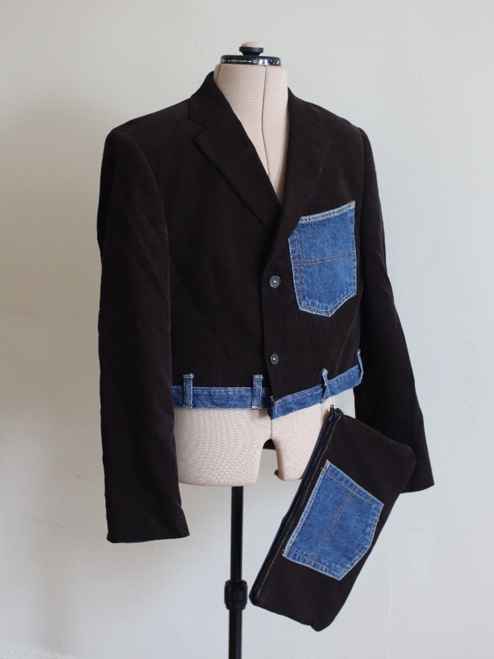 Stylish Upcycled Blazer with Denim Details